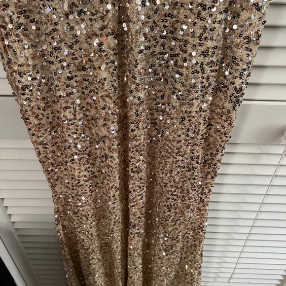 NWT Mac Duggal Cap Sleeve High Slit Gown 5489 Nude Ombre - Picture 6 of 10